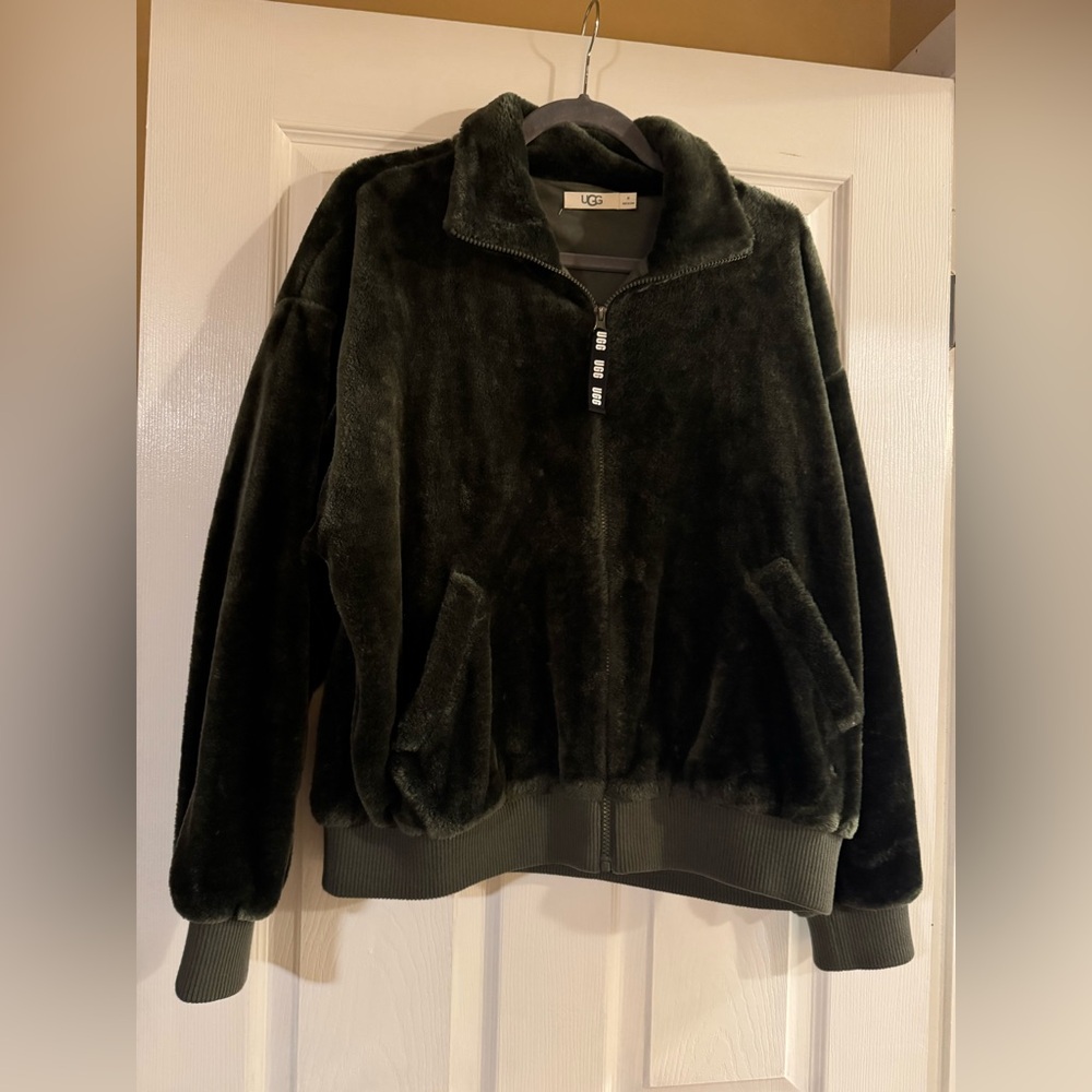 UGG green faux fur jacket